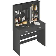 Devoko GUNJI Large Dressing Table With Mirror, White Dressing Table With LED Lighting, 3 Brightness Levels Adjustable, Dressing Table With Drawers, Open Shelves - Black - View 2