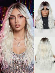 FIVE STARS 22-Inch Medium Wigs Curly White Highlight Gradient Wig For Women- Big Wave Fashion Heat-Resistant SyntheticIn Hair For Daily,Party,Cosplay,Weddings, Music Festivals Use - White - View 3