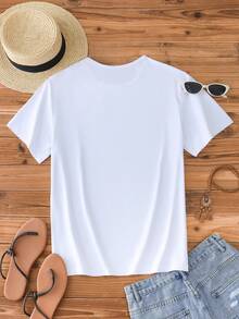 Disney 1pc Men's Mickey & Minnie Mouse Family Graphic Print Short Sleeve T-Shirt, Crew Neck, Stretchy, Suitable For Casual Wear, Easy Care Material, Fashion Leisure Men T-Shirt - White - View 2