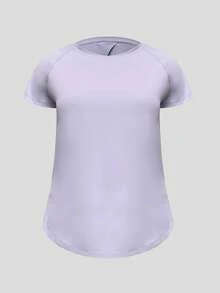 Sodalemon 女士健身训练瑜伽圆领短袖露背运动休闲T恤 - 紫色 - 查看 3