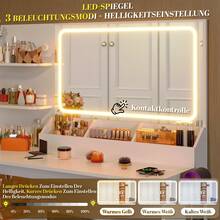 Devoko Tavolo da toeletta angolare a L con specchio, illuminazione a LED a 3 livelli di luminosità, sgabello, 5 cassetti, porta presa e porta asciugacapelli, bianco/nero - Bianco - Visualizzare 6