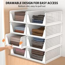 7Sevenjokers 4pcs Stackable Wardrobe Storage Boxes, White Clothing Organiser Bins, Modular Cabinet Drawer Dividers, Multifunctional Under Sink & Drying Rack Storage Solution For Home - 查看 1