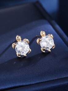 2pcs Women's Fashion Ocean Turtle Zirconia Stud Earrings, Suitable For Cute Girls Daily Wear - Earrings - View 4