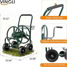 4-Wheel Garden Hose Reel Cart With Storage Basket, Portable Residential Hose Reel Cart, Lawn Watering, For Garden Backyard And Farm (Green 250FT) - B - 查看 2