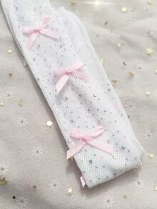 2pcs Larvakelly Girls' Rhinestone Glitter Bow Fishnet Tights, Sweet Style Girls' Leggings For Spring/Summer - White - View 5