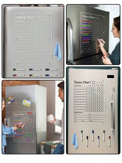 1 套 A3 尺寸亚克力白板，可重复使用亚克力板，带 6 个孔，加固书写板，亚克力备忘板（包含 6 支白板笔 + 随机颜色板擦）