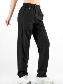 Quần ống rộng mùa hè dành cho nữ, chất liệu lụa nylon, nhanh khô, co giãn 4 chiều, cạp cao, kiểu dáng thường ngày, thích hợp cho hoạt động ngoài trời. - màu đen - Xem 2