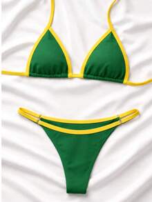 Women's Summer String Bikini With Adjustable Sides - 綠色帶黃色 - 查看 1