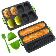 1/2/5件装硅胶蛋糕模具，法棍和汉堡烤盘，面包烤盘，不粘蛋糕模具，面包模具，面包烤盘，适用于烤吐司、三明治、汉堡、法棍，是烘焙新手DIY面包的理想之选 - 彩色 - 查看 14