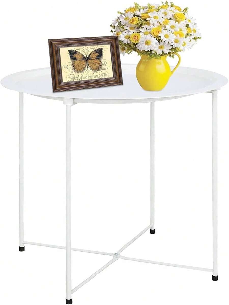 Mesa auxiliar de metal, mesa de centro minimalista moderna, mesa de centro de metal impermeable, mesa auxiliar de sofá, adecuada para sala de estar y dormitorio. - Blanco - Ver 1