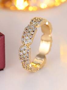 1pc Luxury Fully Paved Synthetic Cubic Zirconia Ring, Niche Design Elegant Everyday Wear Knuckle Ring For Women - Ring - View 1