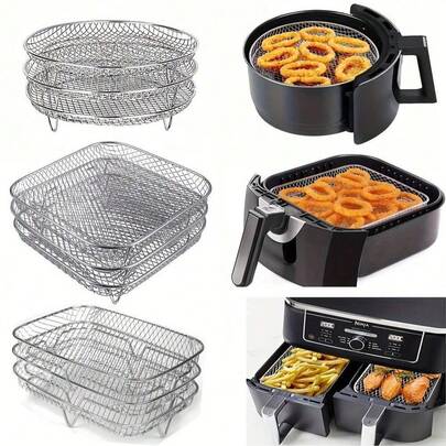1/2/3pcs/Set Air Fryer Accessories, Multifunctional Stainless Steel Stackable Rack, Dehydrator Tray, Baking Tray And Fruit/Vegetable Basket, Air Fryer Accessories, Multipurpose Air Fryer Accessories, Stackable Air Fryer Rack, Stainless Steel Baking Tray, Round/Square/Rectangular Stainless Steel Air Fryer Rack Set - Suitable For Oven And Air Fryer, Dishwasher , Perfect Choice For Healthy Holiday Baking - Reusable Stackable Rack, Easy To Clean, Kitchen Gadgets