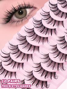 MAANGE 10 Pairs Wet Manga Cartoon Style Natural Thin False Eyelashes - Thin Band Faux Mink Cat Eye Lashes, Create Natural Daily Makeup - Reusable, Comfortable, Beginner-Friendly - Black - View 12