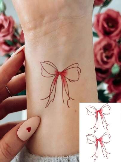 1 Sheet Small Size Body Art Tattoo Temporary Sticker Suitable For Women, Romantic Bowknot & Ribbon Knot Design . Waterproof Fake Tattoo, Lasting 2-5 Days, It Can Be Used On Hands, Arms, Neck, Chest, Shoulders, Waist, Legs, And Ankles. Perfect For Best Friend Gifts, Holidays, Parties, Vacations, Music Festivals.Suitable For People To Use In Daily Life.