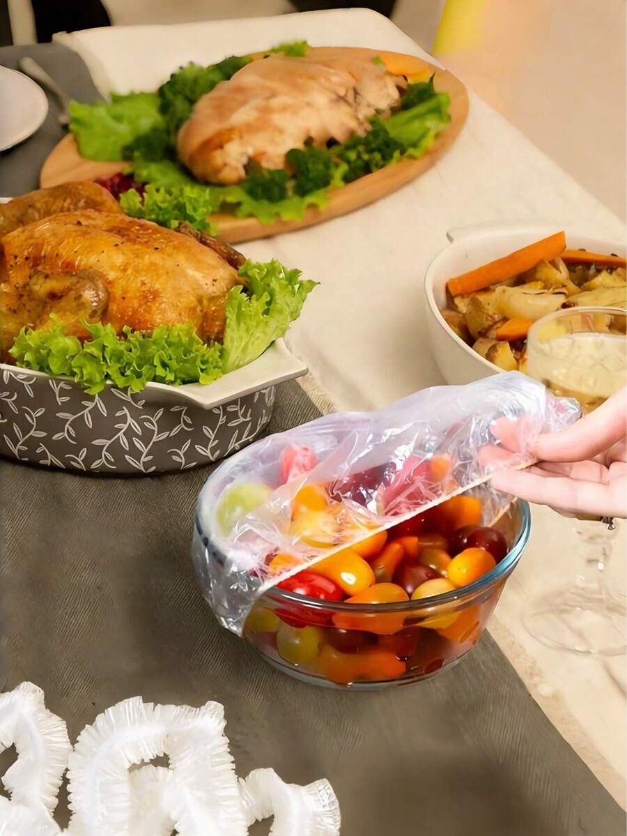 100/300/500pcs Elastic Food Covers With Preservation Bags, Reusable Elastic Food Bowl Lids, Dish Covers, Alternative To Aluminum Foil And Plastic Packaging, Minimalist And Convenient Thin Bowl Lids With Visible Preservation Film