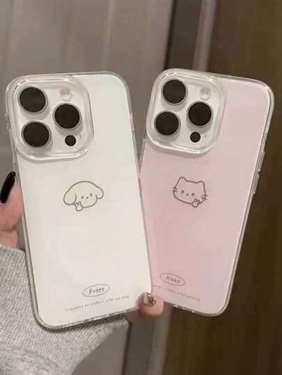 2pcs Cute Cartoon Cat & Dog Design Transparent Protective Phone Case, Suitable For IPhone 17 Pro Max, 14, 13, 15, 11, 16, Shockproof Couple/Women Cover