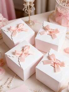 Conjunto de 10 caixas de papel quadradas brancas para lembrancinhas com 10 fitas cor champanhe (2 x 40 cm), caixas decorativas com fita para presentes, ideais para casamentos, chás de panela, festas de aniversário, aniversários de casamento, festivais e decoração de mesas para todas as ocasiões. - A-branco - Ver 11