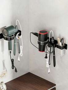 1PC 免钻孔壁挂式高品质卷发棒和吹风机支架，节省空间的浴室收纳架，现代收纳设计，适用于家庭浴室、卫生间和美发沙龙。 - 彩色 - 查看 13