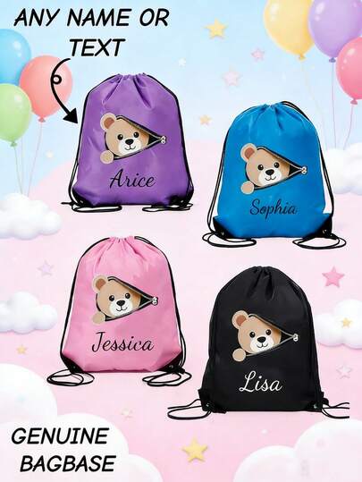 Customizable Large Capacity Casual Multifunctional Minimalist Style Backpack With 2D Zipper Cartoon Bear Pattern. You Can Also Print Your Name, Text Or Logo On It. Ideal For Daily Sports, Fitness, Travel, Shopping And Beach. A Perfect Gift, Also An Ideal Christmas Gift For Mom, Teacher And Daughter. Personalized Customization Available.