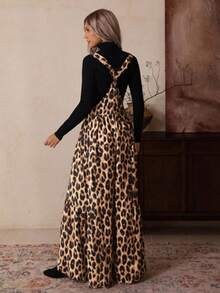 Women's Fashionable Casual Leopard Print Wide Leg Jumpsuit - Brown - View 2