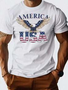 New Men's 100% Cotton T-Shirt With  Design - White Patriotic Short Sleeve T-Shirt With American Flag Design, Comfortable Casual Summer Wear, Suitable For Independence Day And Everyday Patriotism, American Flag Clothing - 白色 - 查看 6