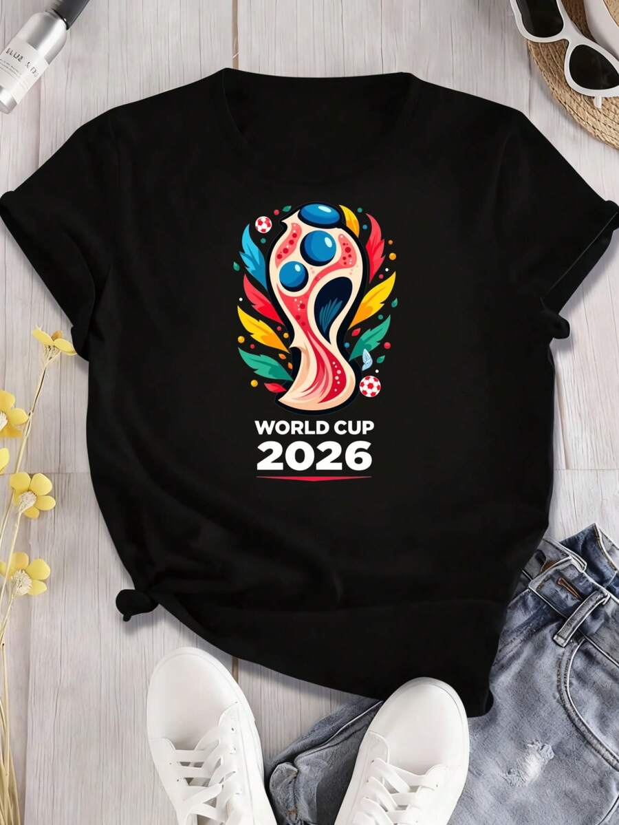2026 Unisex New Popular Casual T-Shirt World Cup Shirt - World Cup T Shirt - USA World Cup Shirt Heavyweight Unisex Crewneck T-Shirt Fun Printed Round Neck Short Sleeved T-Shirt Suitable For: Sports Events/Holiday Parties/Outings/Sports And Other Holiday Gifts - 黑色 - 查看 1