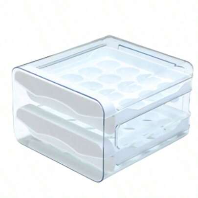 32 Huevos para Refrigerador y Cocina, Fabricado en Acrílico Transparente y Resistente, Huevera de Dos Niveles para 32 Piezas con Cajones de Almacenamiento, Fácil de Limpiar
