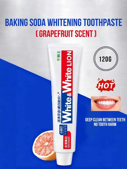 LION משחת שיניים להלבנת סודה לשתייה בטעם אשכוליות 120 גרם/4.23 אונקיות, רב מכר. סודה לשתייה טהורה במיוחד מסירה ביעילות כתמים עקשניים, מנקה לעומק פערים בין השיניים, עדינה לשיניים, קצף אלקליין עדין, נשימת אשכוליות רעננה, הלבנה יומית לשיניים בהירות יותר.