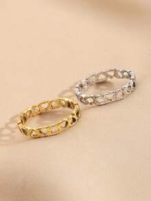 两件套不锈钢时尚简约金银色心形戒指，适合女士日常佩戴或作为礼物赠送。 - 彩色 - 查看 2