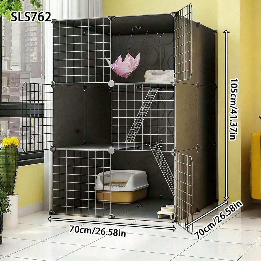 DIY Modular Multi-Layer Cat Cage Villa With Climbing Ladder, Indoor Pet Fence Kitten Cage