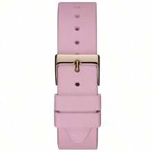 Guess Reloj de cuarzo con función multiusos, esfera de cristal rosa, correa de goma, alimentado por energía solar, con calendario de mes/día, adecuado para uso diario, atuendo de fiesta, regalo de estilo - Rosa - Ver 5