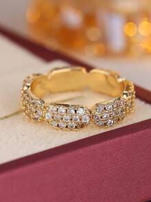 1pc Luxury Fully Paved Synthetic Cubic Zirconia Ring, Niche Design Elegant Everyday Wear Knuckle Ring For Women - Ring - View 2