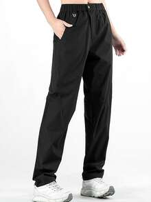 Quần ống rộng mùa hè dành cho nữ, chất liệu lụa nylon, nhanh khô, co giãn 4 chiều, cạp cao, kiểu dáng thường ngày, thích hợp cho hoạt động ngoài trời. - màu đen - Xem 4