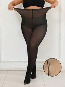 1 Pair Women's 1200D High Elasticity Wool Lining Black Pantyhose, Fashionable Minimalist Leggings - Black - View 2