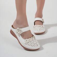 Ecetana Women's Fashion Perforated Mules: Breathable Platform Sandals With Floral Decor & Adjustable Ankle Strap | Sporty Slide Sandals For Beach, Vacation & Casual Outings | Orthopedic-Enhanced Comfort With Non-Slip Sole Technology.Women's Slide Sandals With Heel Cushion Dress Shoes Casual Summer. - trắng - Xem 7