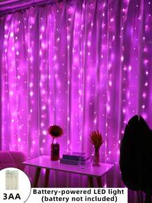 1入組200LED 2*2m銅線燈簾燈，適用於生日裝飾、房間裝飾、牆面裝飾、派對裝飾、電池盒童話燈簾燈 - 粉色 - 查看 2
