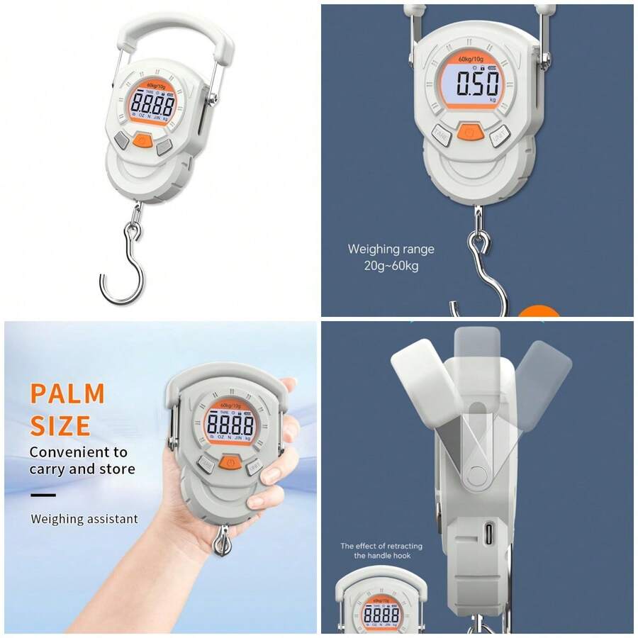 - Báscula de equipaje portátil de 60 kg / 120 lb para colgar con mango ancho gris para el hogar, granja, caza al aire última int - A - Ver 1