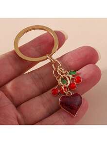 1pc Cherry Heart Shaped Keychain, Unisex Daily Wear Key Chain, Bag Accessory Pendant, Perfect Birthday/Valentine's Day Gift - Multicolor - View 3