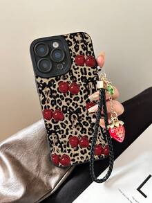 豹纹樱桃镂空黑色喷漆手链表带简约时尚创意防震手机壳，兼容 17/ 17 Pro/ 17 Pro Max/ 16/11/16 Pro/16 Plus/16 Pro Max/16 e/15 Pro Max/13/14/12/XS/XR/7G/8P，兼容三星 Galaxy S25/S25 Plus/S25 Ultra/A16/A36/A26/A56/A50/A12/A32 S26 S26 Plus - 彩色 - 查看 1