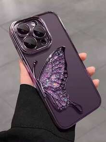 Elegant Glitter Butterfly Stand Phone Case For IPhone 17 Pro Max/16/15/14/13/12/11, Transparent With Lens Film, Full-Body Shockproof Silicone Cover - Purple - View 5