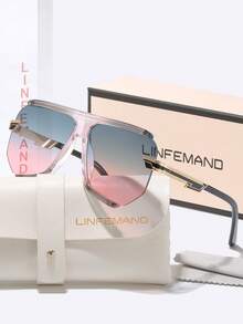 LINFEMAND 个性化大框半框时尚太阳镜，渐变镜片，高端金属镜腿，修饰脸型，夏季必备防晒单品，节日礼物之选。 - 彩色 - 查看 1