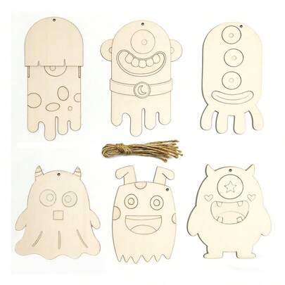 24pcs Unfinished Wooden Monster Shape Slices, Blank Wooden Monster Shapes DIY Craft Kit, Suitable For Children's Art Projects And Party Decorations