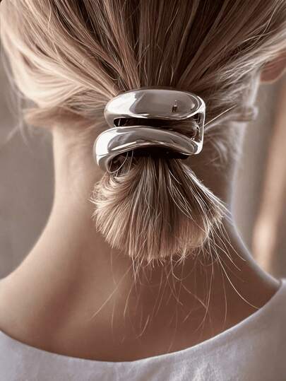 1pc Minimalist Hollow Double-Layer Metal Hair Scrunchie, Women Elastic Hair Tie, Fashion Hair Accessory, Ponytail Holder