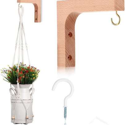 Natural Wooden Wall Plant Hangers Hanging Flower Pot Hook,Nordic Style,Suitable For Storing And Decorating Potted Plants And Flower Pots,Easy Installation,5.78*5inch,Great For Home Decor,Garden And Patio Decoration,Wall Storage|Hanging Storage