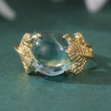 Cincin Daun Maple Antik dari Tembaga, Bertatahkan Batu Permata Biru, Cocok untuk Pemakaian Sehari-hari Wanita - Emas - View 2