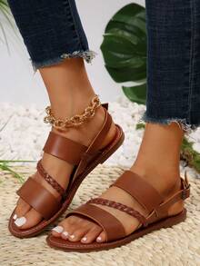 1 Pair  Casual  Feather    Cut Out    Vacation    Beach    Women   Summer  Sandals - Rỉ Nâu - Xem 5