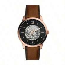 Fossil Neutra 时尚男士自动腕表 ME3184，米色圆形表盘搭配深棕色皮表带，休闲商务皆宜，是送给男士、男友或父亲的理想生日礼物。 - 黑白金 - 查看 1