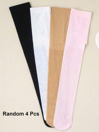 4 Pairs Baby/Toddler Girls' Thin Tights With Star & Butterfly Patterns, Heart Decor Leggings For Spring/Summer, Random Colors