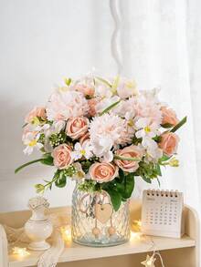 1pc Artificial Colorful Rose Ball, Wedding Bride Bouquet, Handmade Floral Decor, Home/Office/Holiday Decoration, Dining Table Centerpiece, Farmhouse Style, Kitchen Decor, Winter Home Decor, Birthday Gift - Champagne - View 4