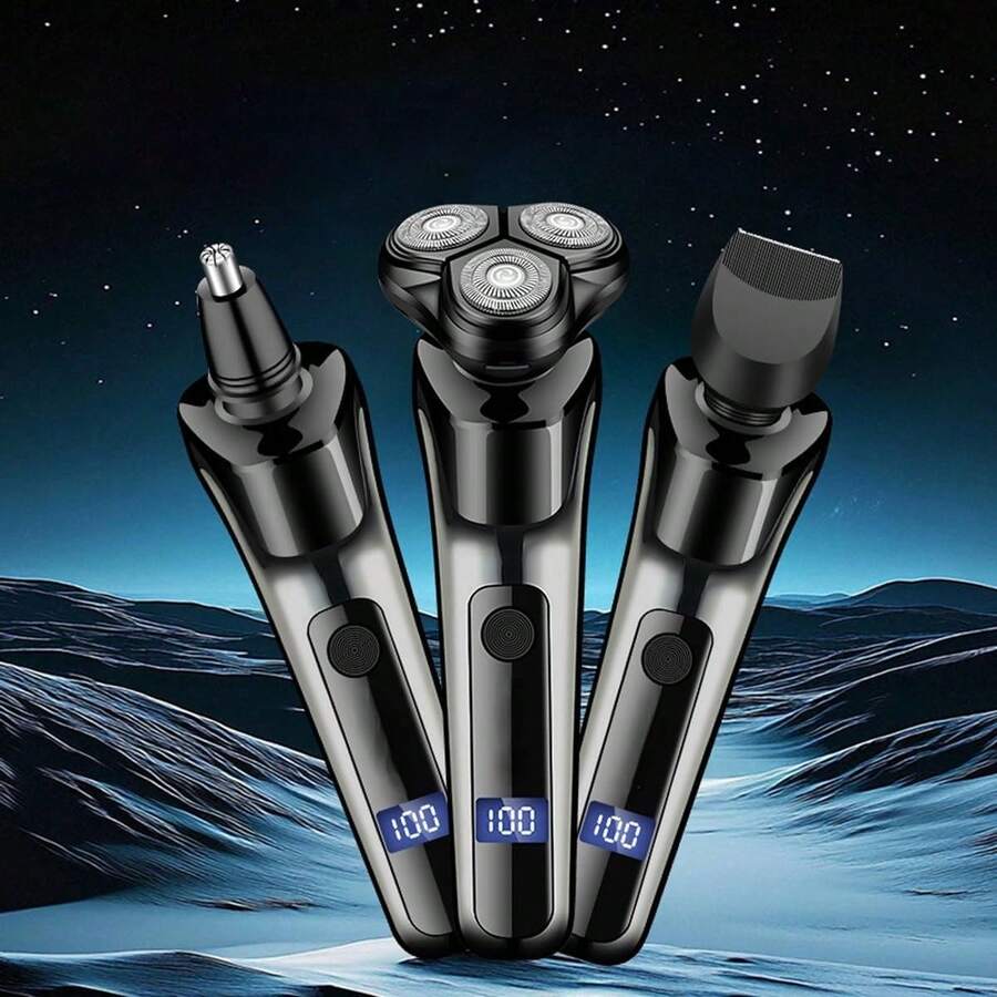 Men's 3-In-1 Cordless Electric Shaver With 3 Rotary Blades, Wet And Dry, For Beard, Nose And Face, Waterproof - 黑色 - 查看 1